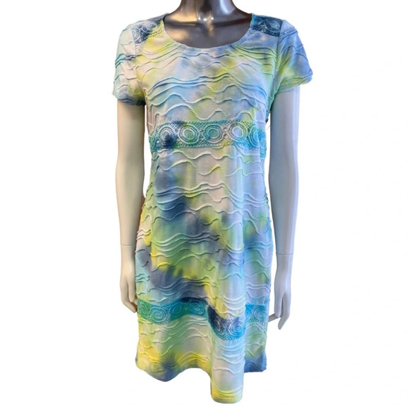 Hand Dyed Short Sleeve
Fitted Dress White Blue Green Size  6 - Picture 1 of 7